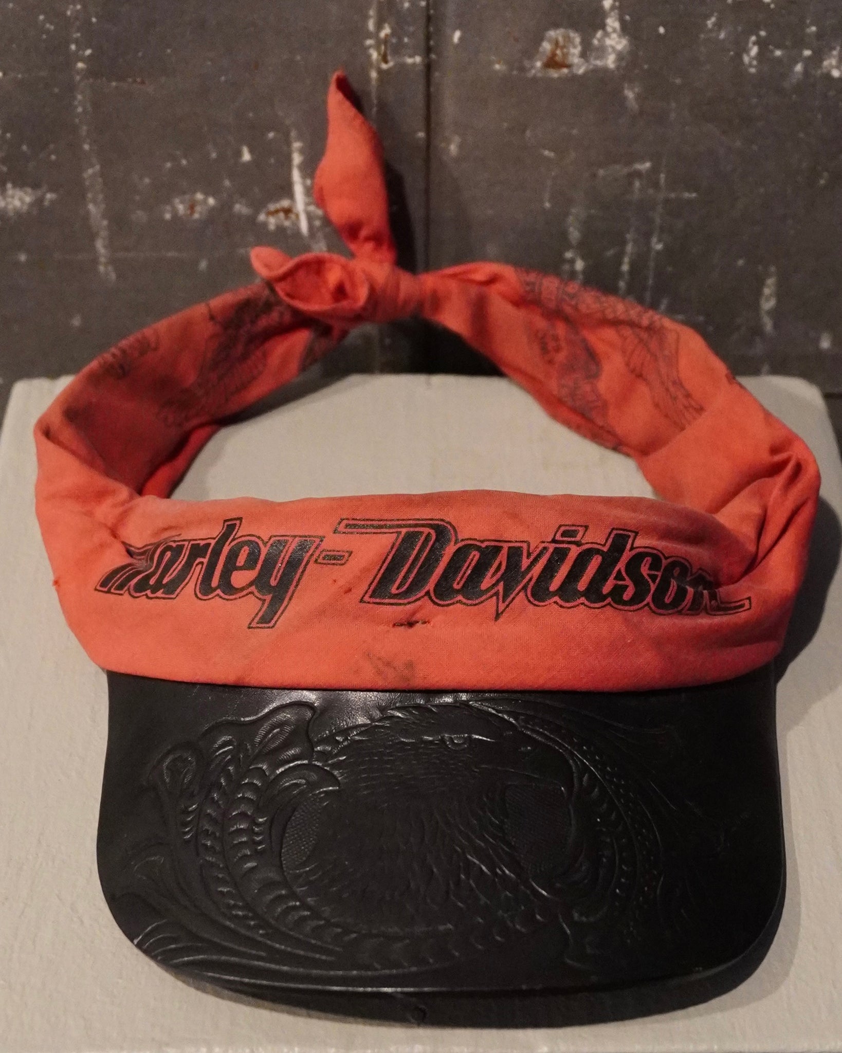 WSL Customized Vintage Harley Davidson “SAVED” Leather + Bandana Visor